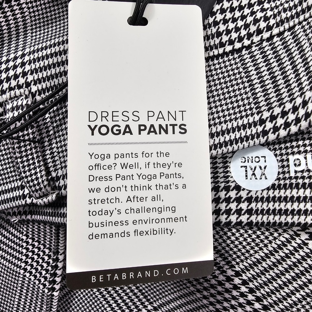 Betabrand Dress Pant Yoga Pants Womens XXL Long Black White Glen Plaid Straight - Picture 10 of 11